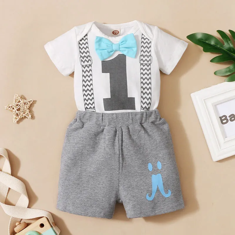 2 Pieces Set Baby Boys Letters Print Rompers And Expression Shorts