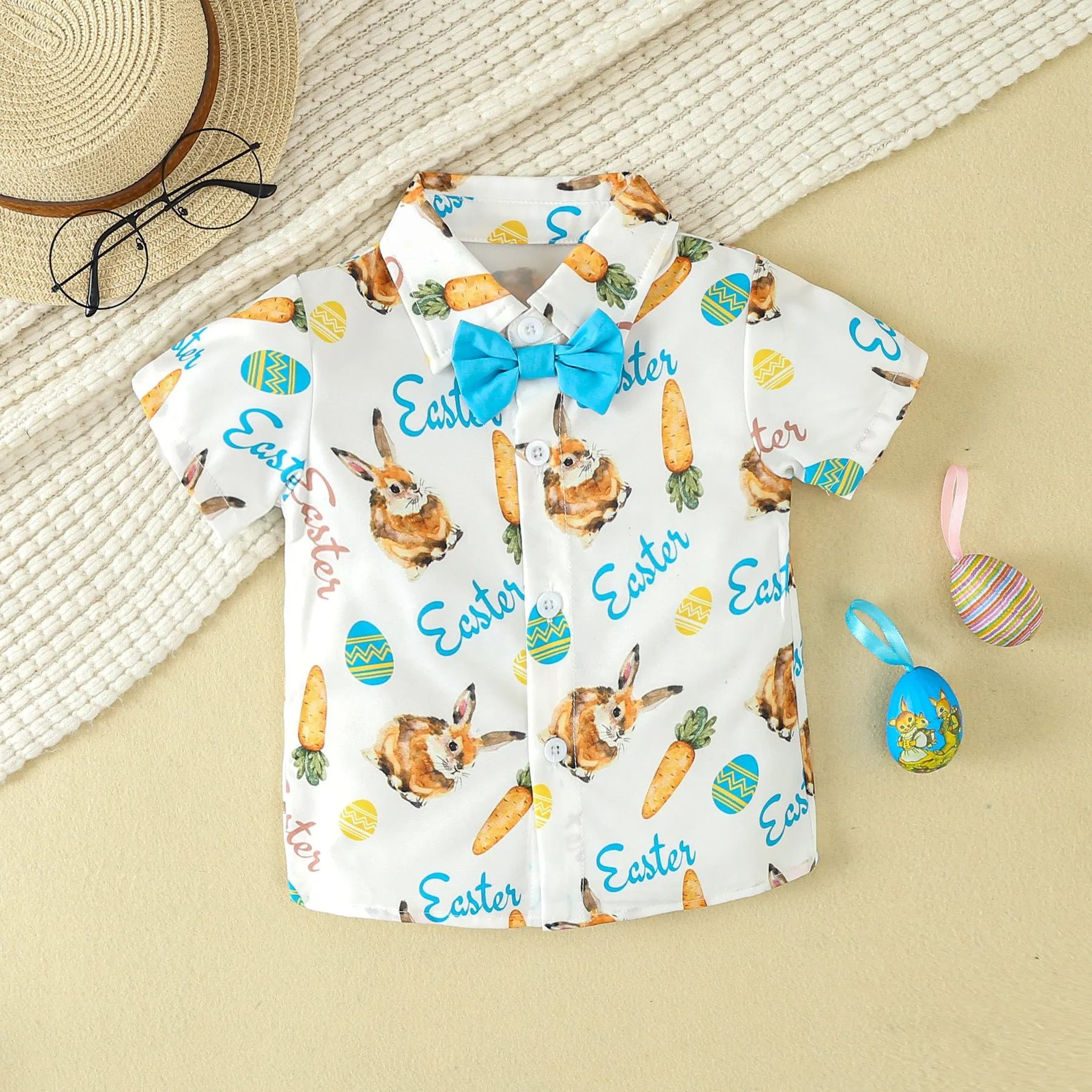 2 Pieces Set Baby Kid Boys Easter Letters Animals Tops And Solid Color Pants Wholesale 24030177