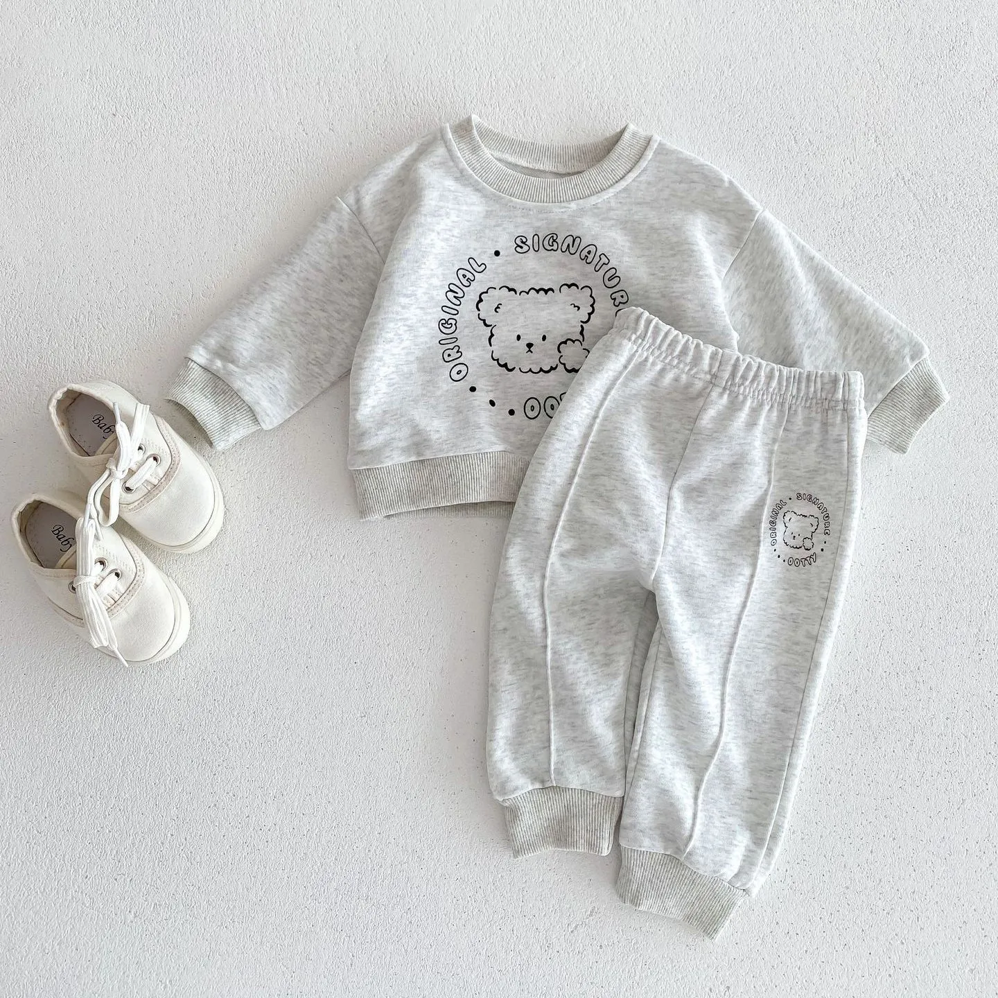 2 Pieces Set Baby Kid Girls Boys Letters Cartoon Tops And Solid Color Pants Wholesale 23101957