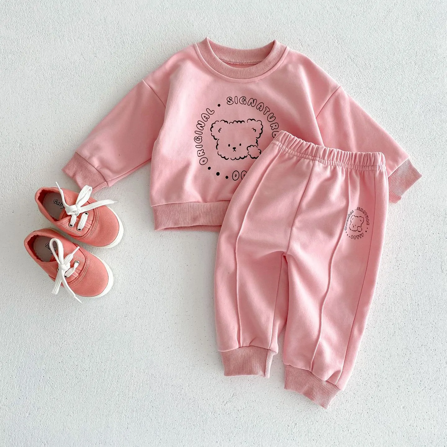 2 Pieces Set Baby Kid Girls Boys Letters Cartoon Tops And Solid Color Pants Wholesale 23101957