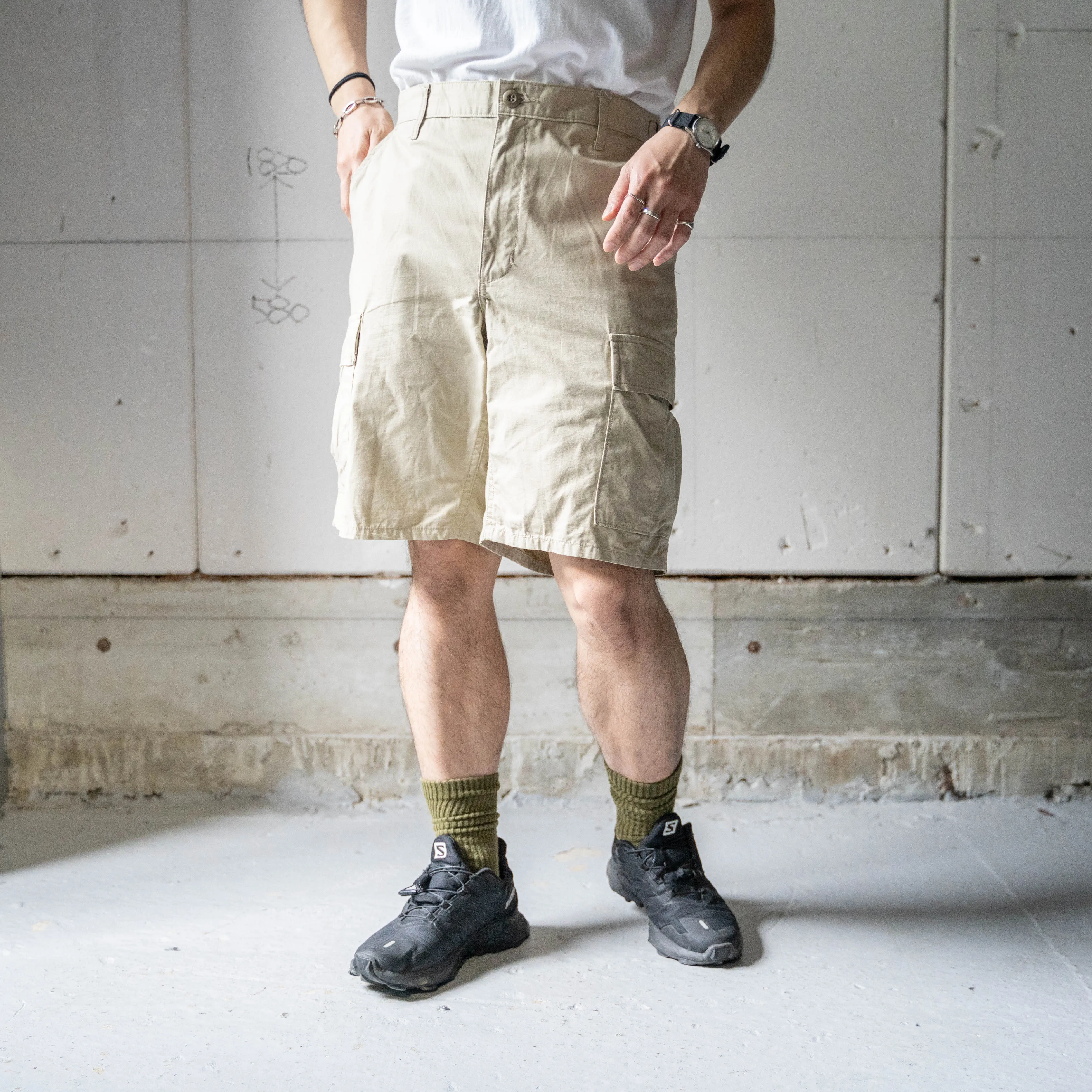 2000s 'PROPPER' beige color ripstop half cargo pants