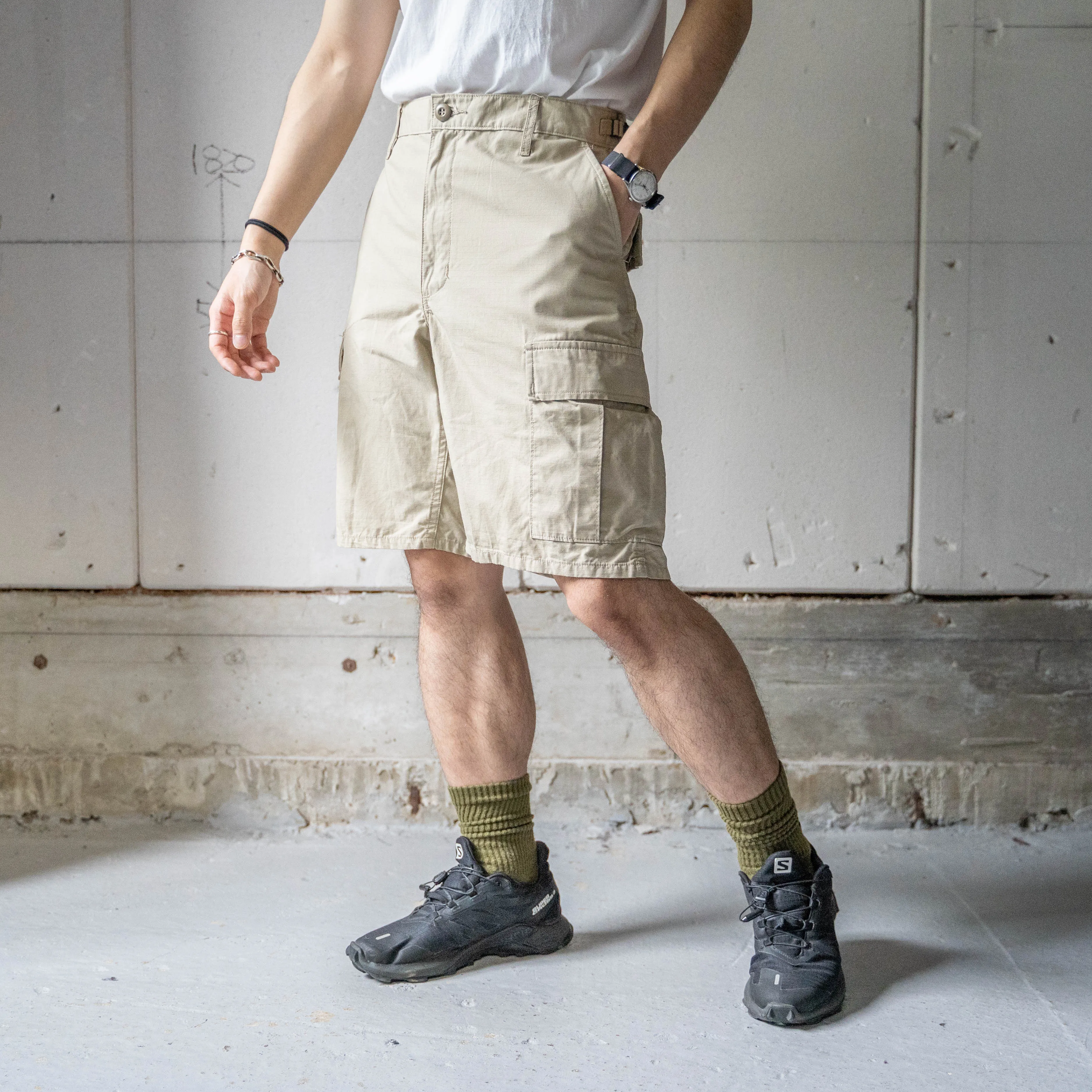 2000s 'PROPPER' beige color ripstop half cargo pants