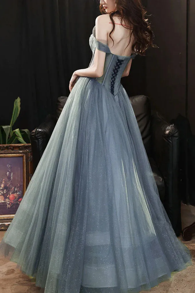 A Line Off the Shoulder Tulle Prom Dress