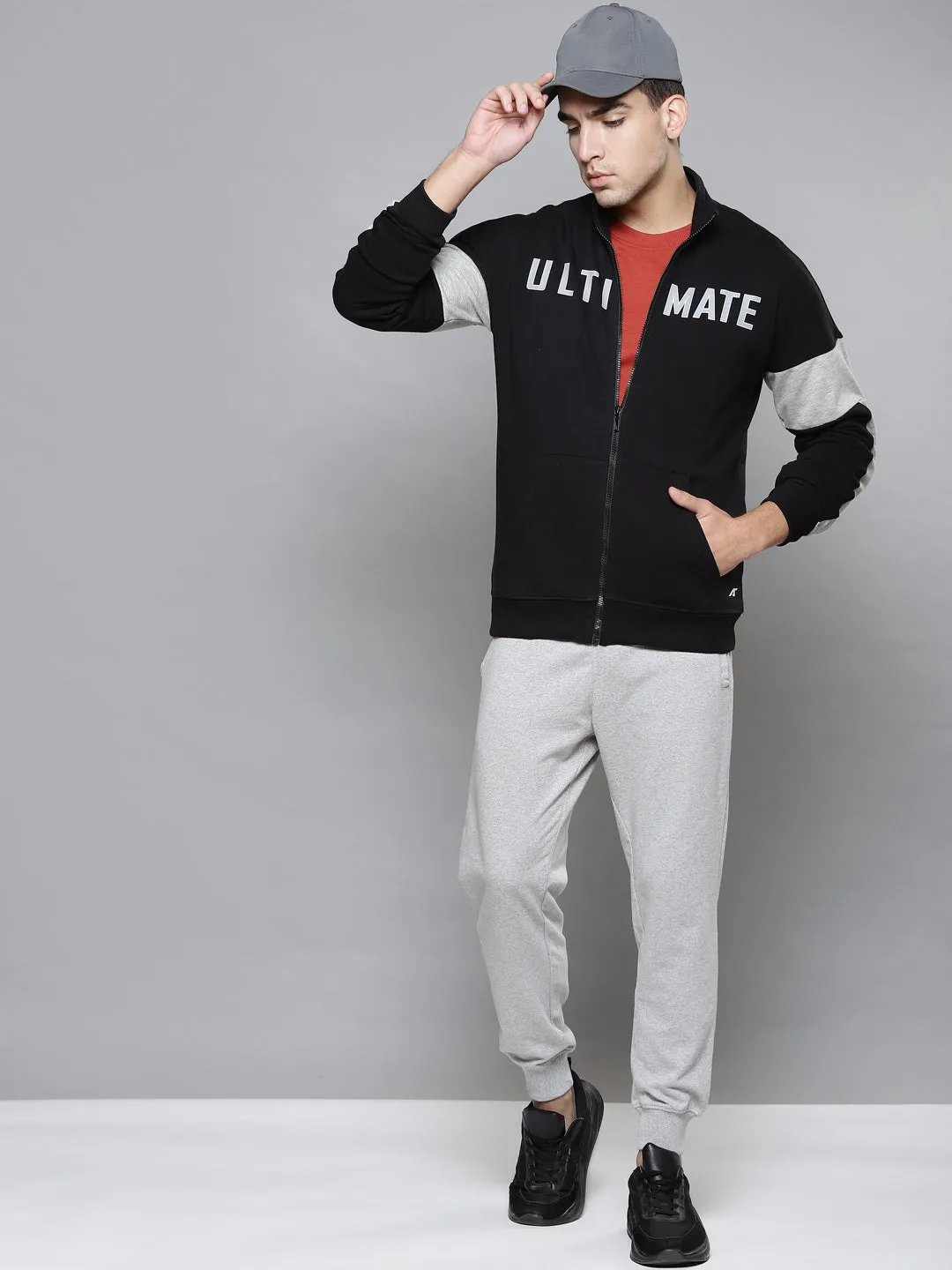 Alcis Men Black Typography Printed Cotton Sporty Jacket