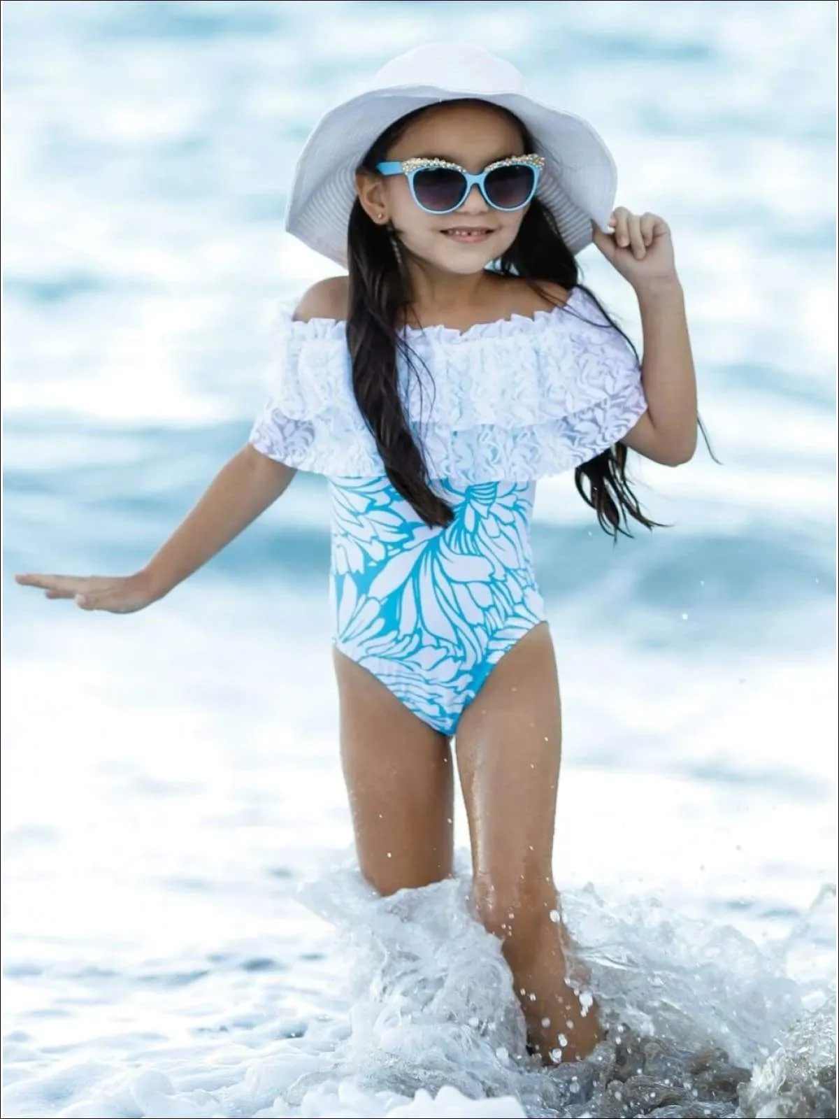 Amazing Waves Lace Bib One Piece Swimsuit