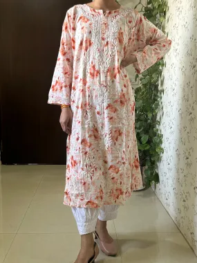 Beautiful Orange Mul mul cotton chikankari kurti