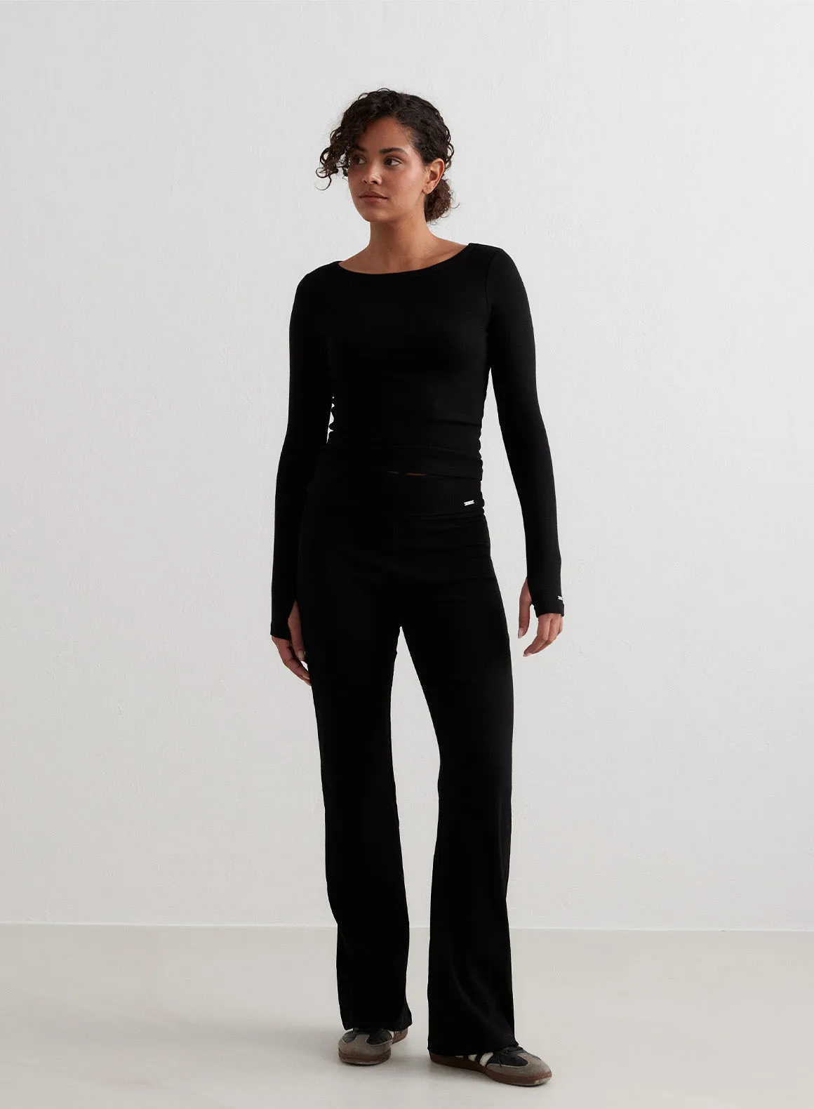 Black Ease Ribbed Long Sleeve Top