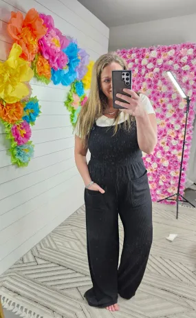 BLACK RIBBED KNIT JUMPSUIT