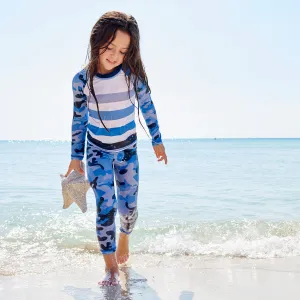 Blue Camo 2pc Rash Guard Set UPF 50  for Girls