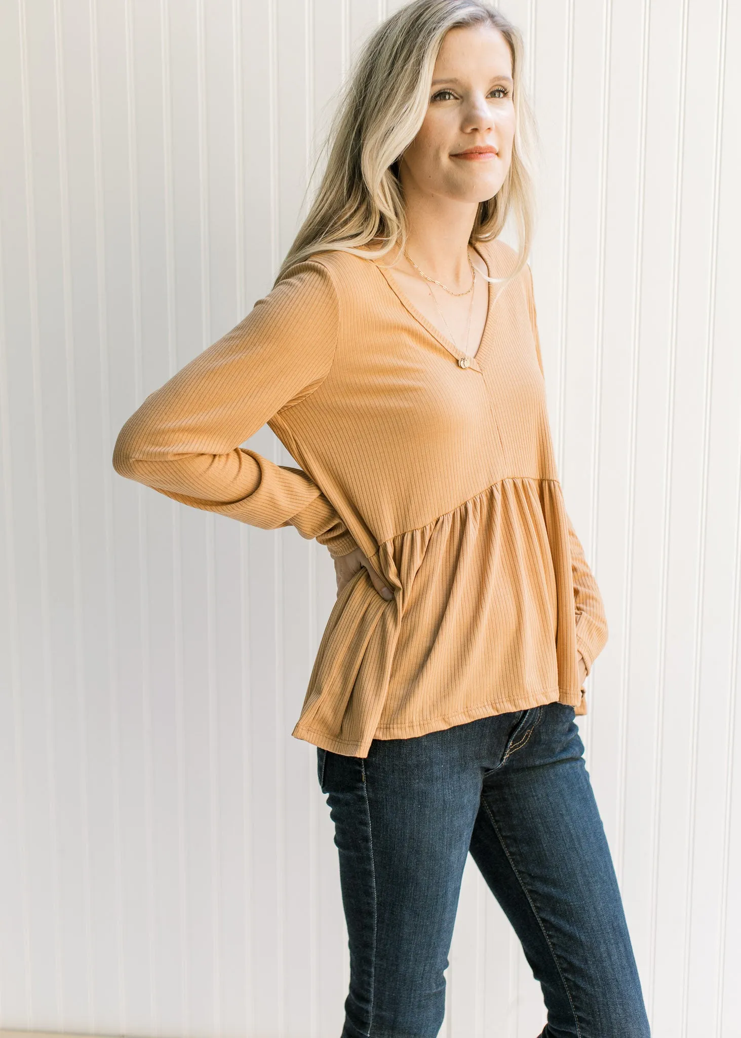 Butterscotch Ribbed Neck Top