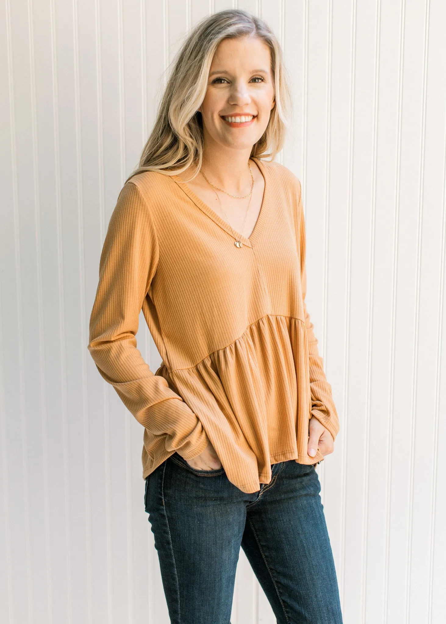 Butterscotch Ribbed Neck Top