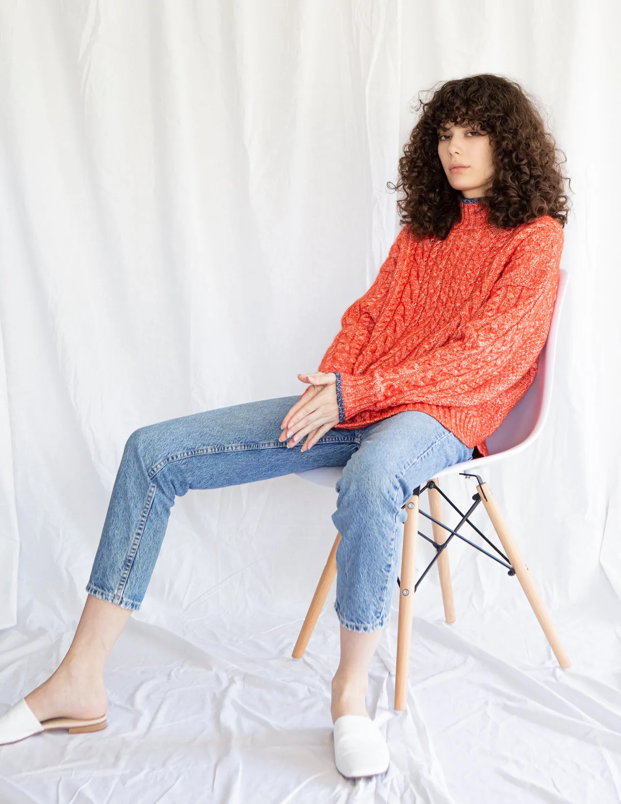 Cable Knit Sweater in Orange Melange