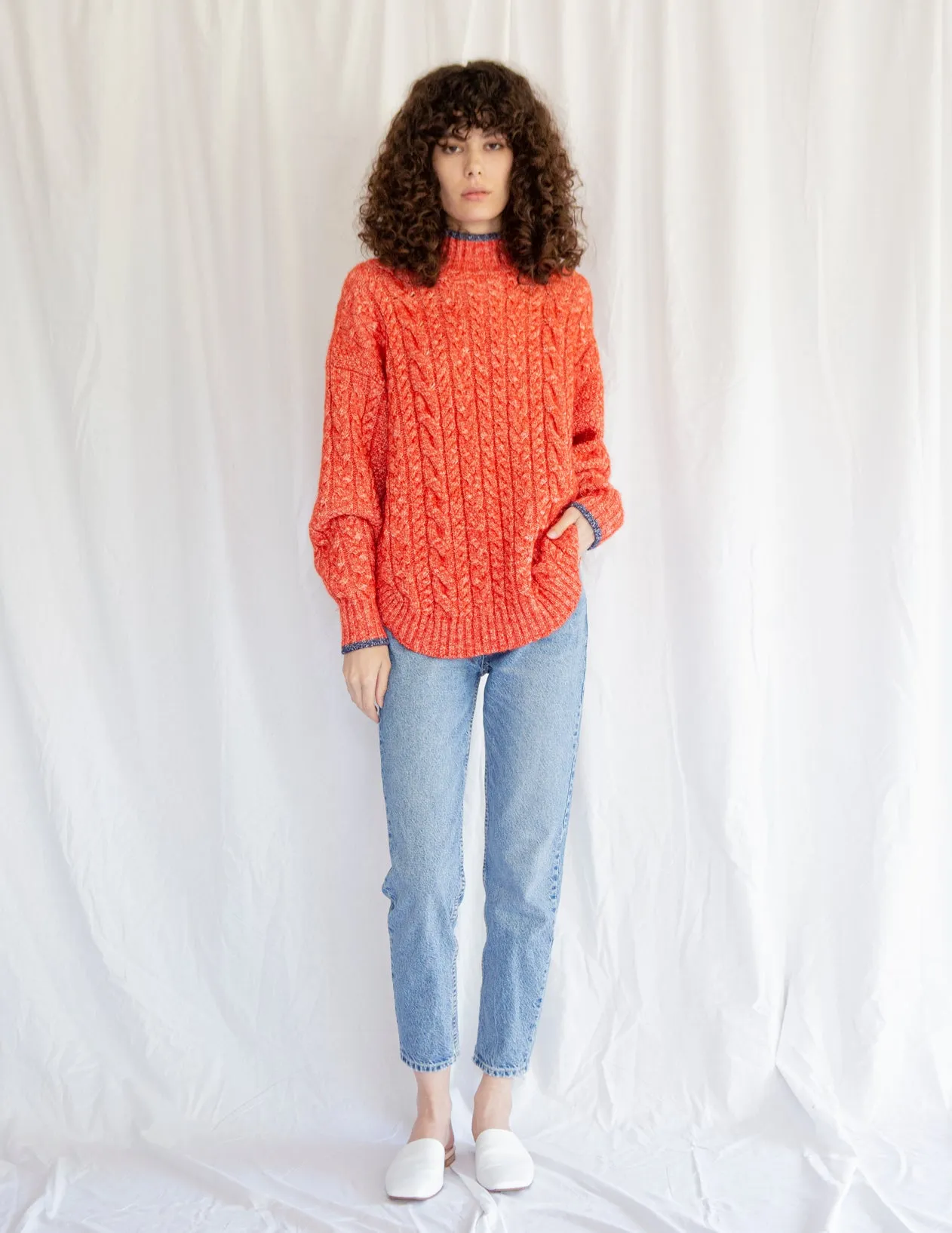 Cable Knit Sweater in Orange Melange