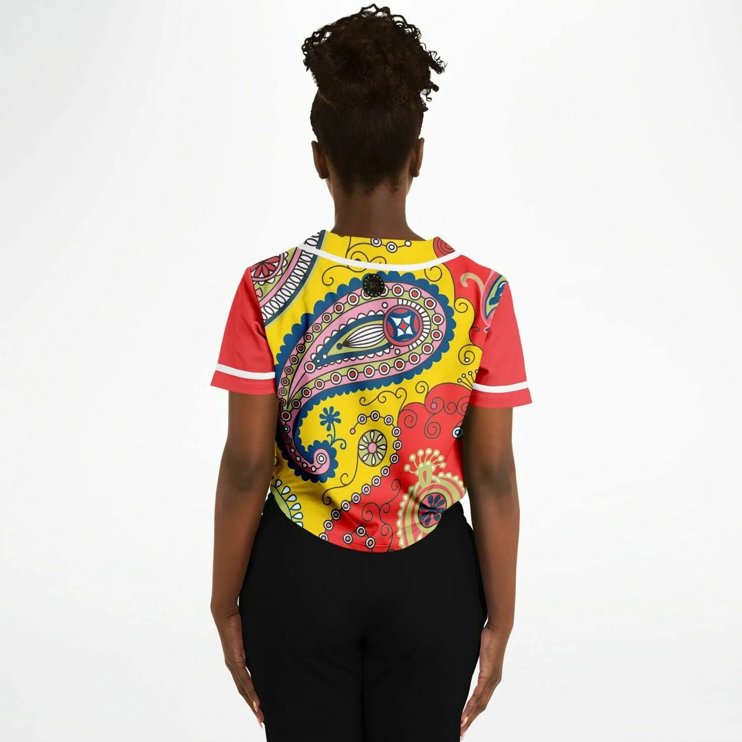 Chili Pepper Camo Paisley Cropped Button Front Jersey