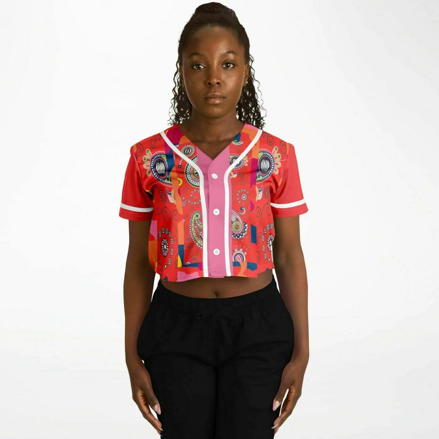 Chili Pepper Camo Paisley Cropped Button Front Jersey