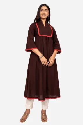 Chocolate Brown Cotton Flax A-Line Kurta