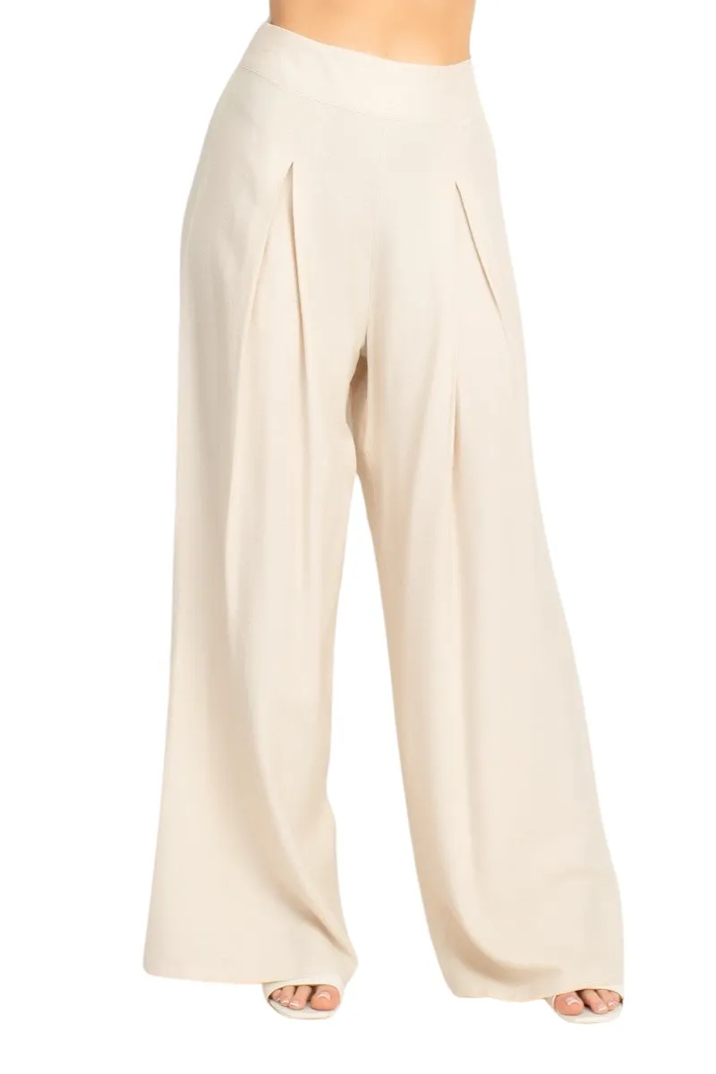 Classic Style High Rise Pleated Wide Leg Pant