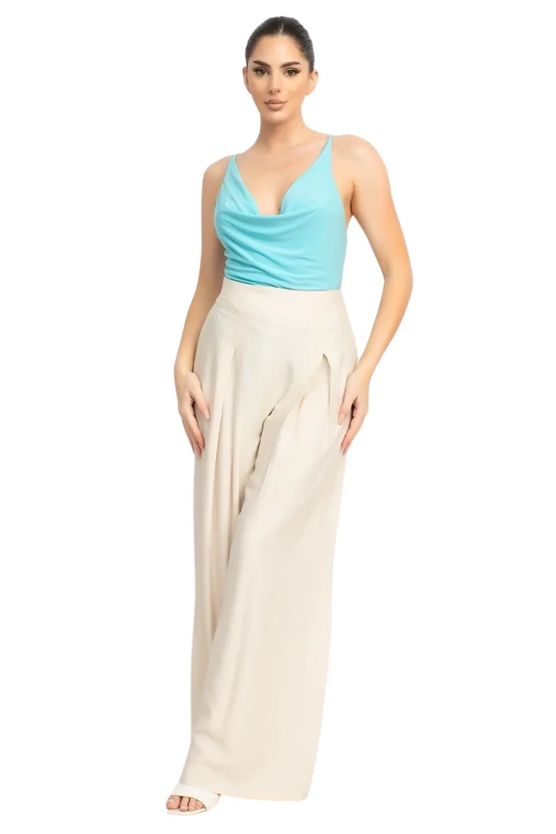 Classic Style High Rise Pleated Wide Leg Pant