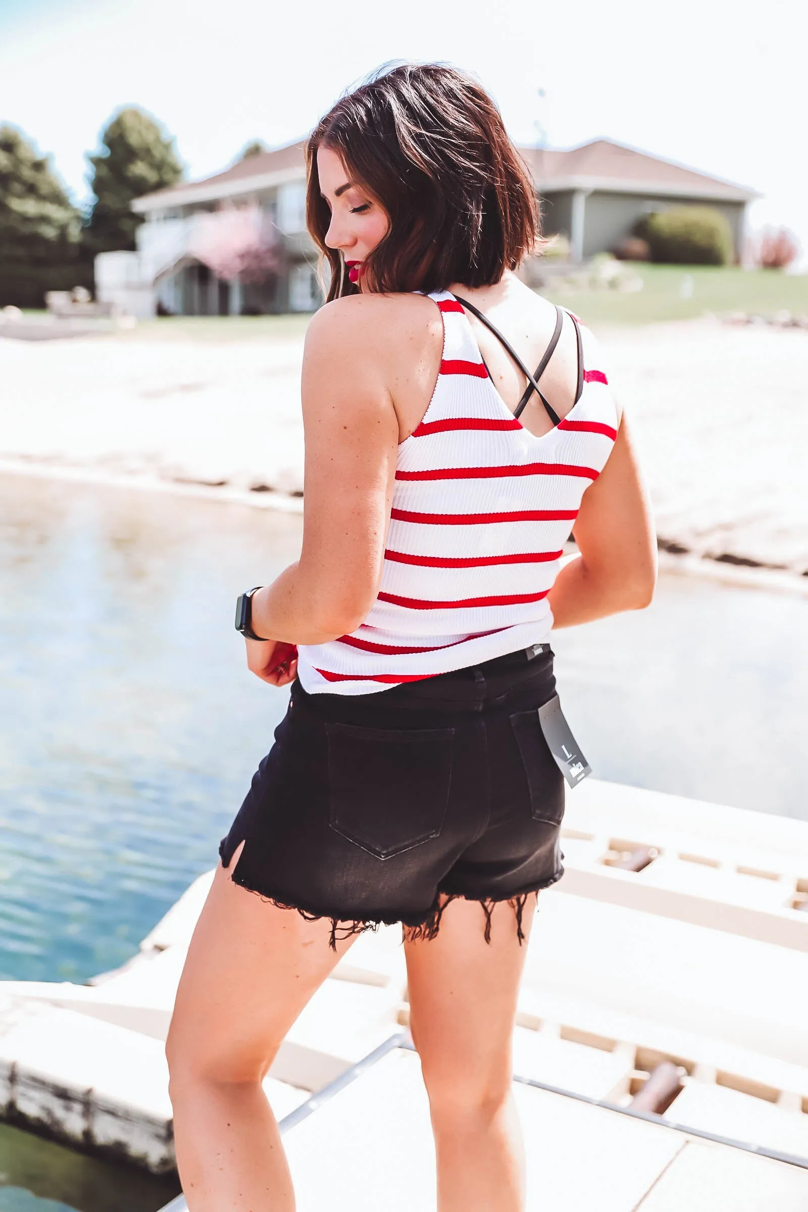 Corie Striped Knit Tank-Ivory/Red