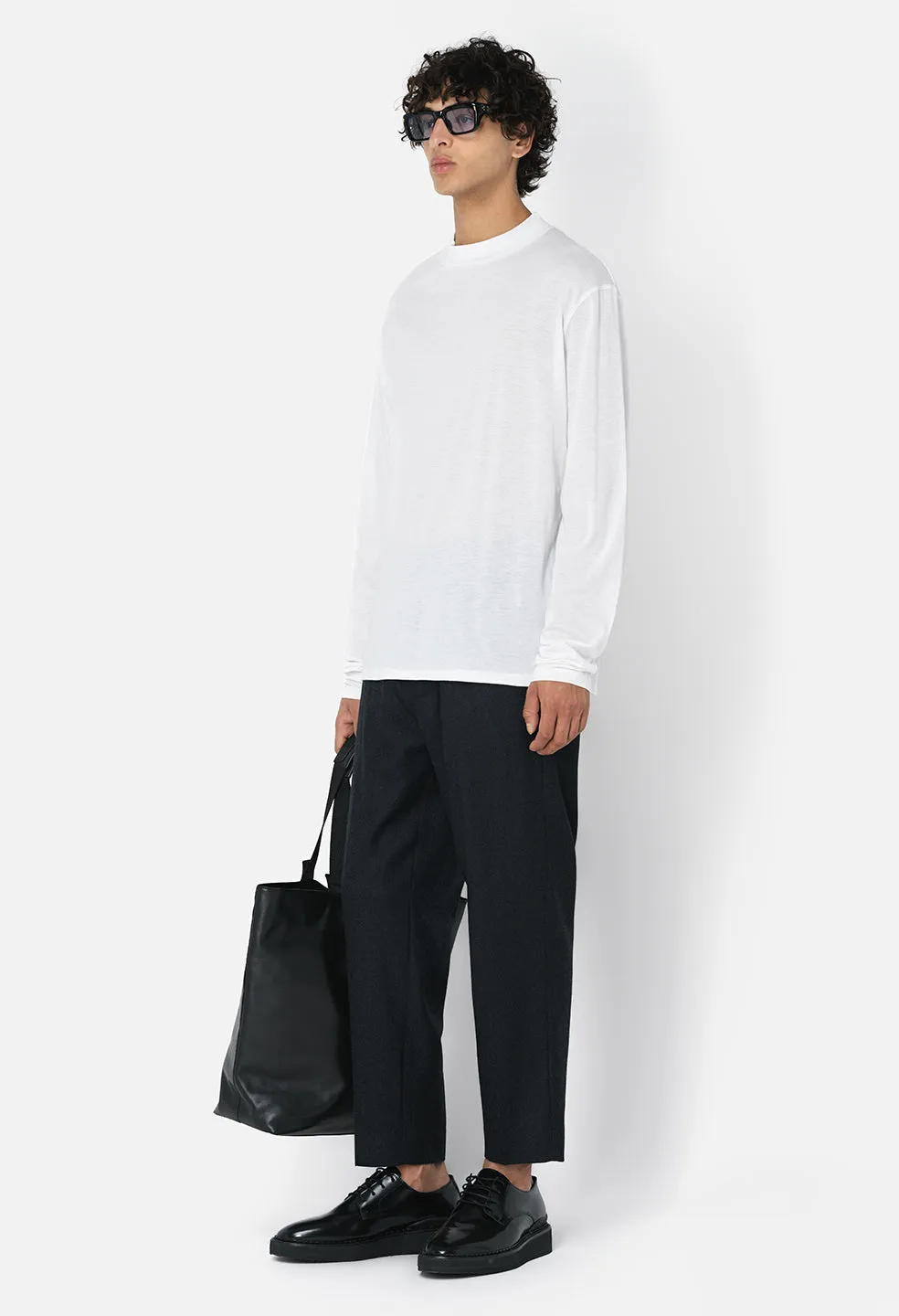 Cotton Cashmere Mock Neck / White