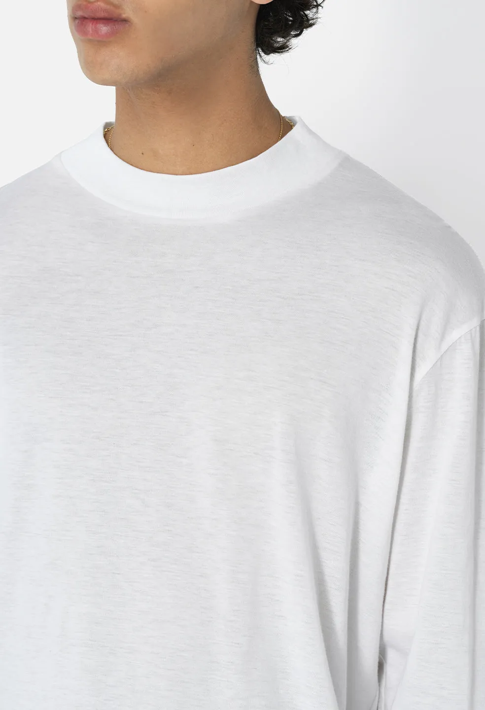 Cotton Cashmere Mock Neck / White