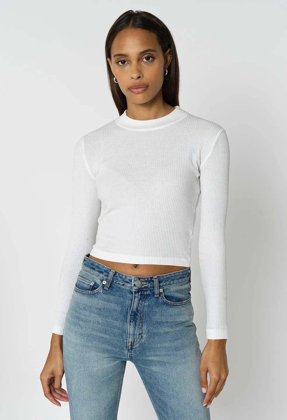 Cotton Rib LS Mock Tee / White