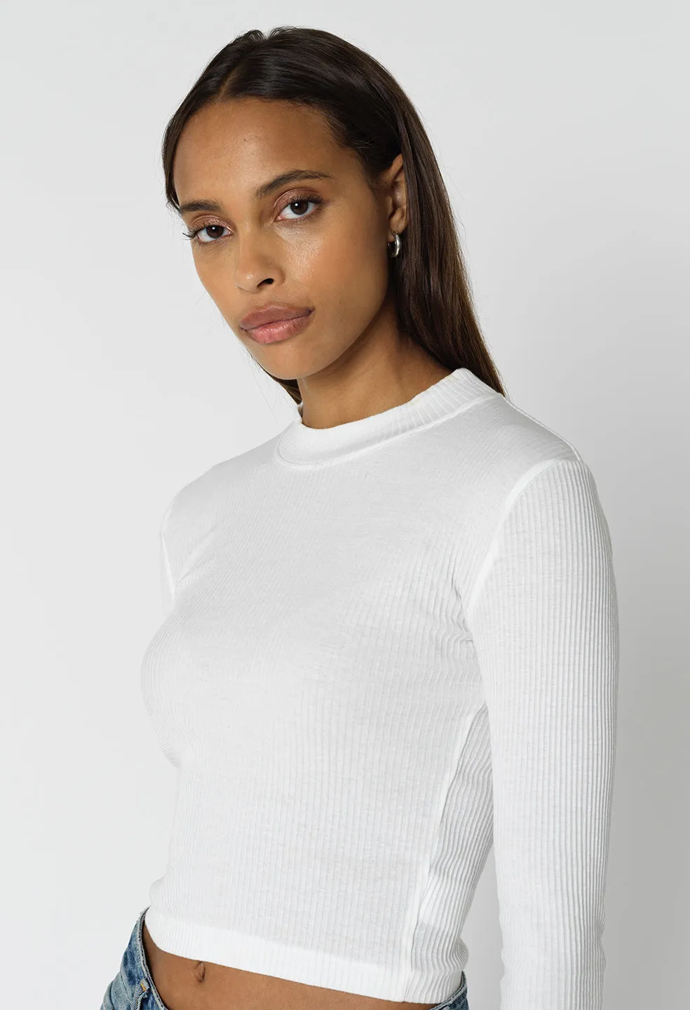 Cotton Rib LS Mock Tee / White