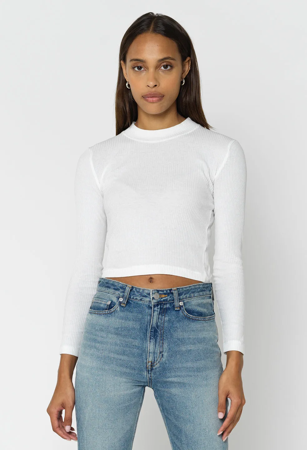 Cotton Rib LS Mock Tee / White