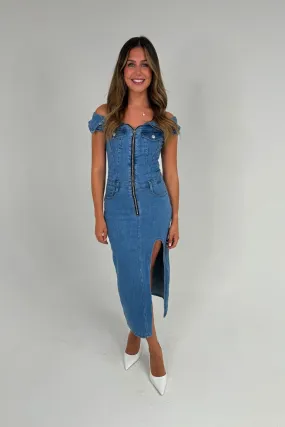 Danni Denim Midi Dress In Light Wash