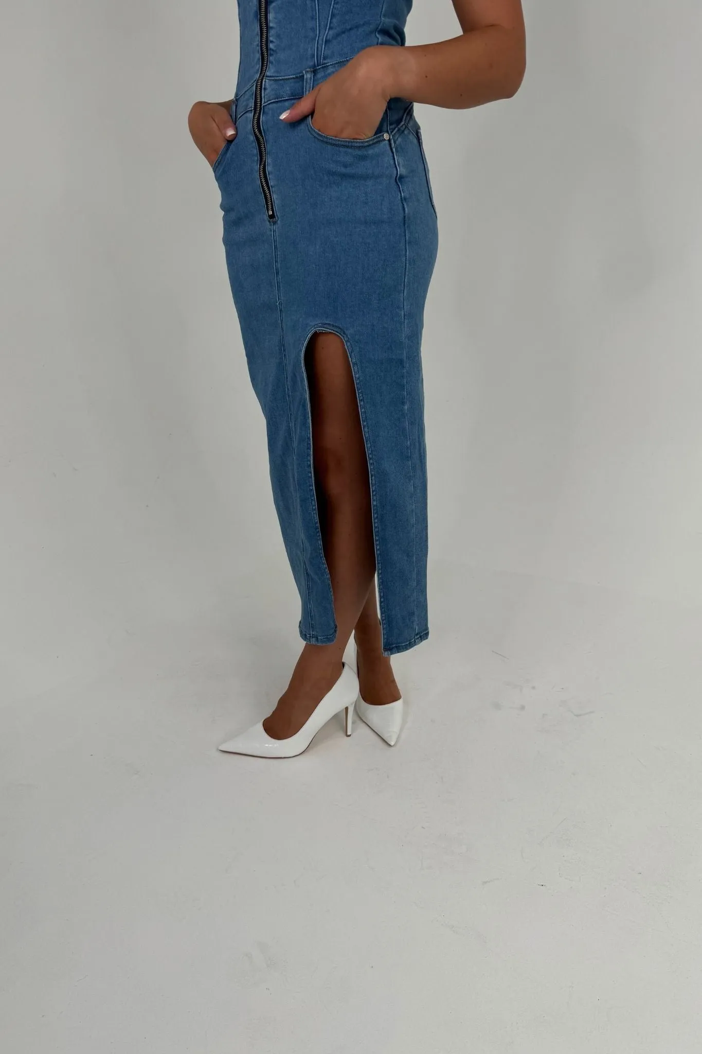 Danni Denim Midi Dress In Light Wash