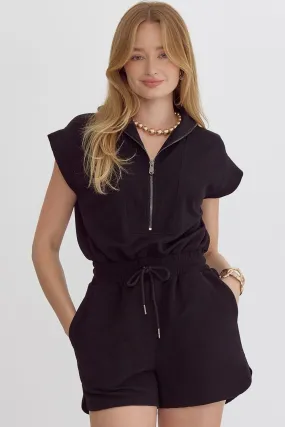 Diane Zip Up Romper (Black)