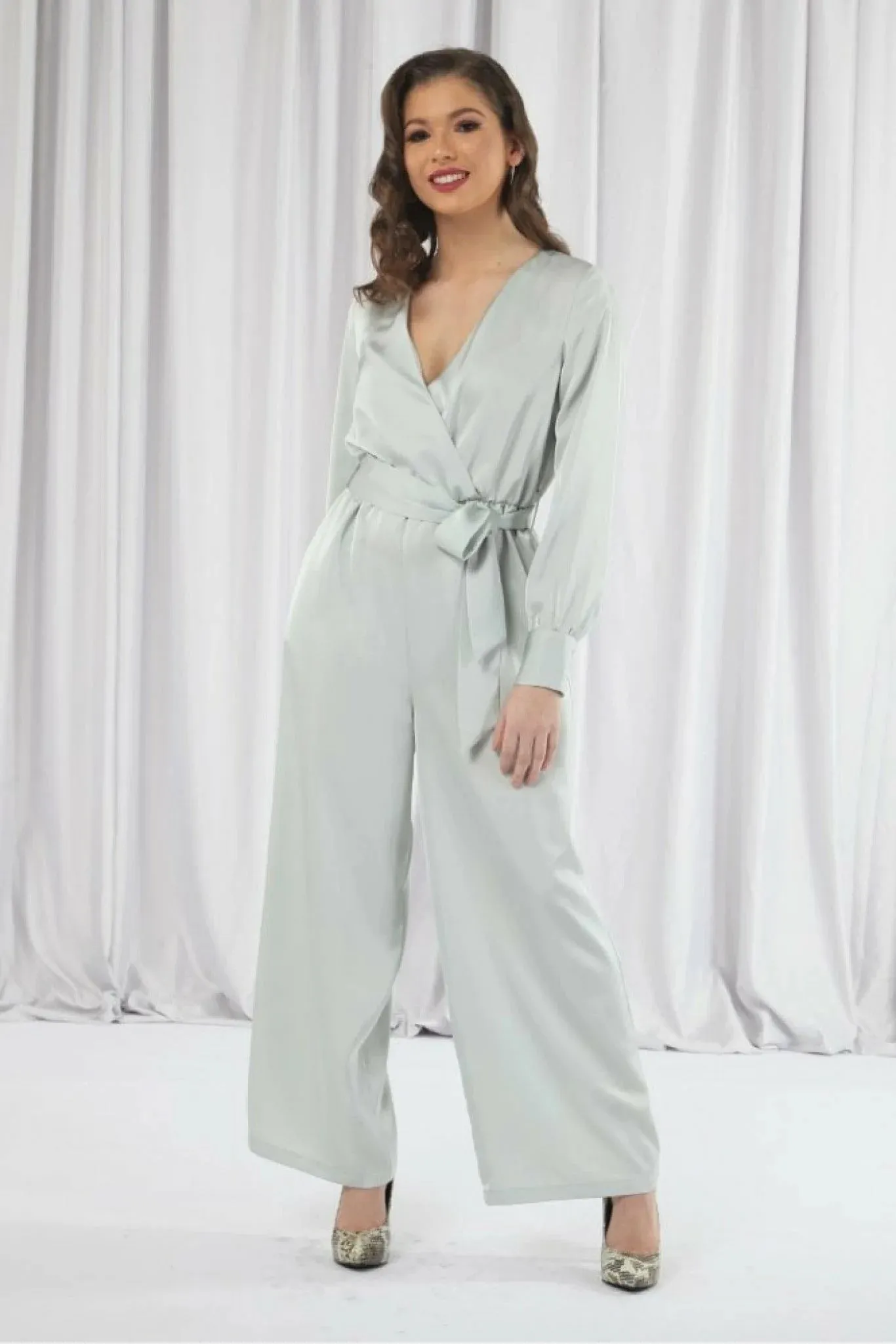 Double Second Lux Satin Wrap Jumpsuit