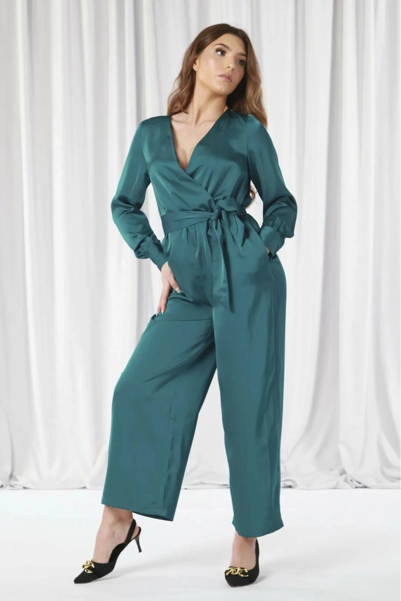 Double Second Lux Satin Wrap Jumpsuit