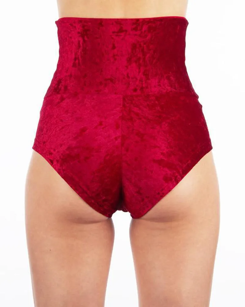 Dragonfly Betty High-Waisted Shorts - Velvet Red