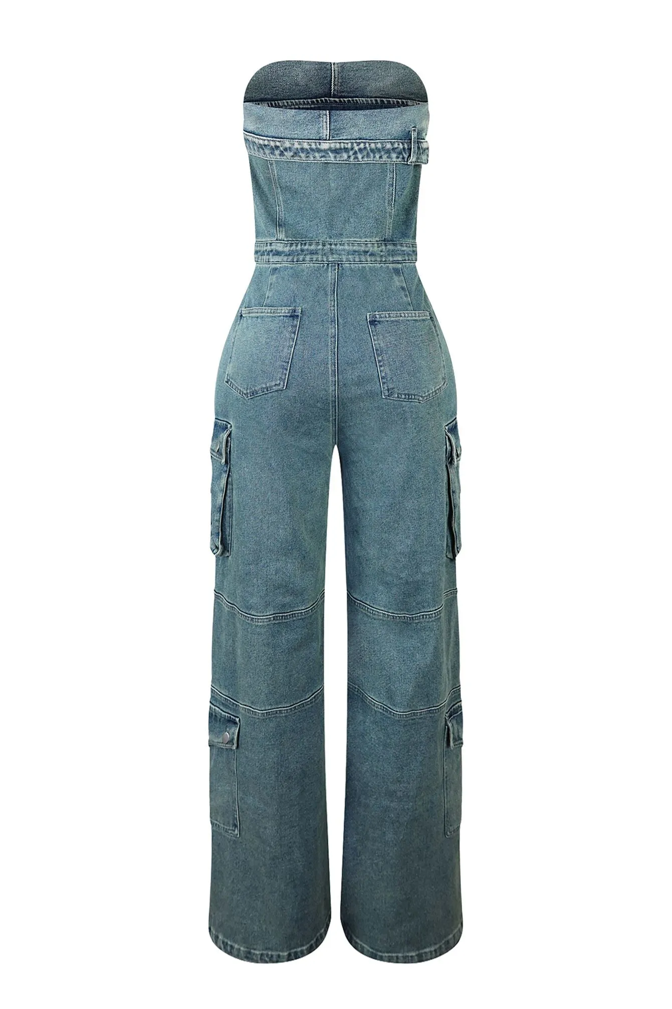 Get The Message Denim Strapless Jumpsuit