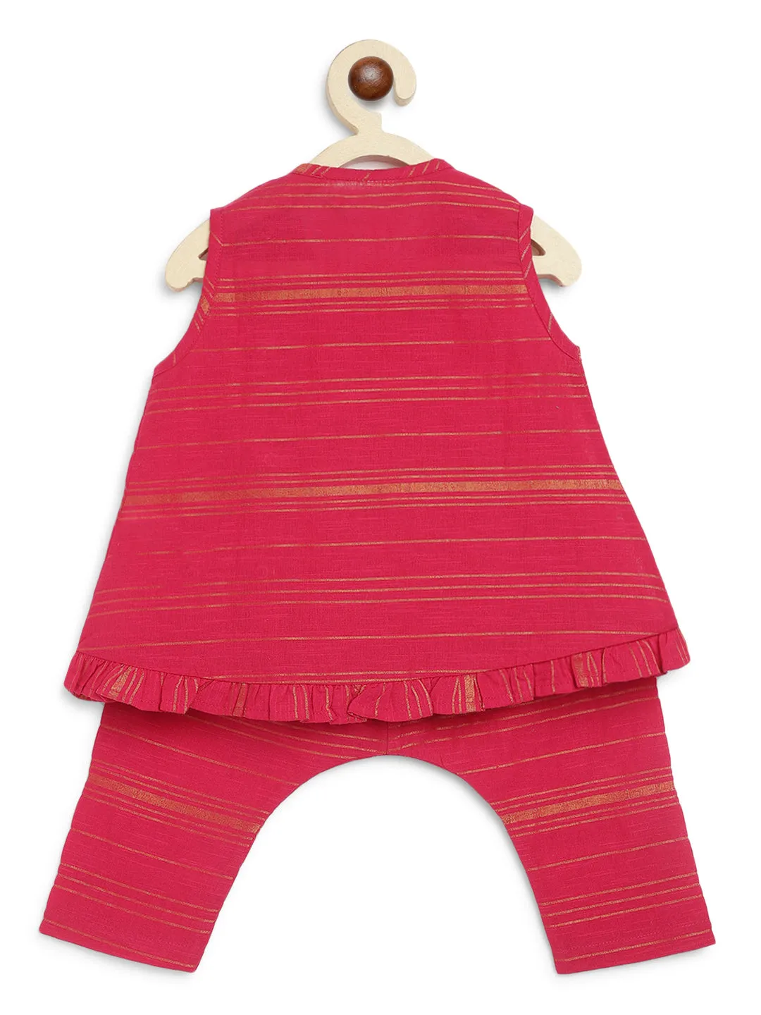 Girl Pure Cotton Sleeveless Jhabla Set - Pink