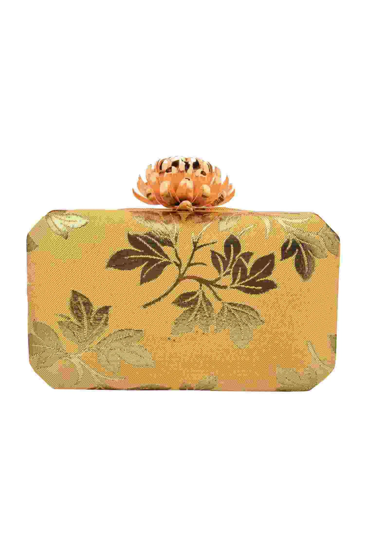 Gold Foil Print Silk Clutch