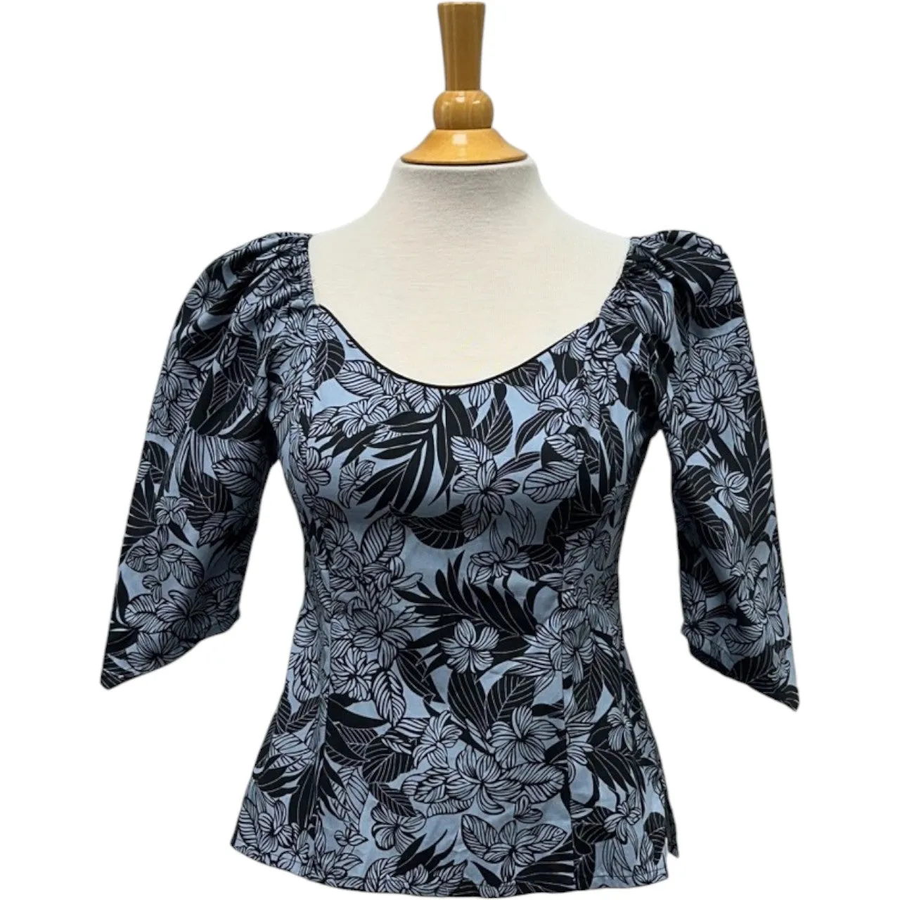 Hawaiian Half  Sleeve Blouse | Navy & White Hibiscus - 286B