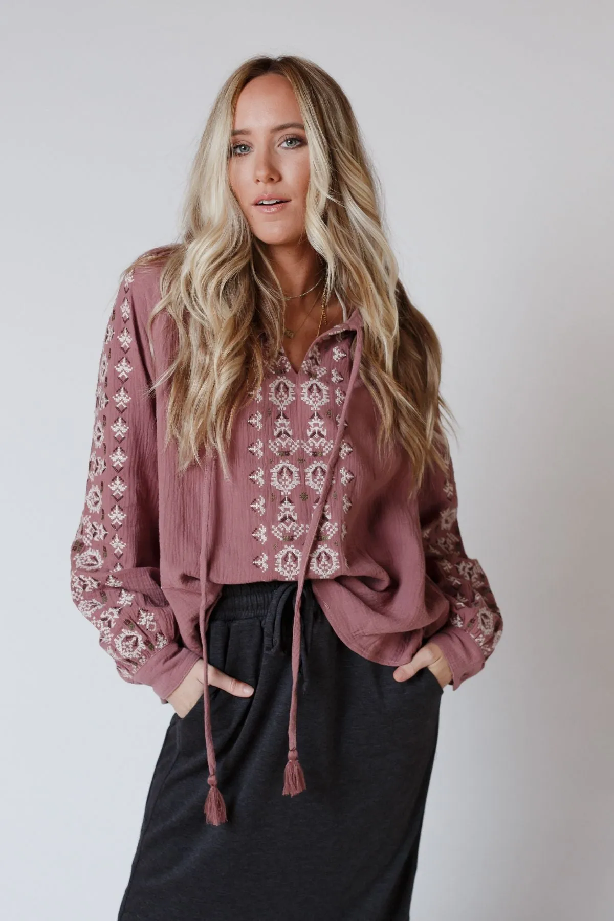 In The Valley Embroidered Blouse - Dark Mauve