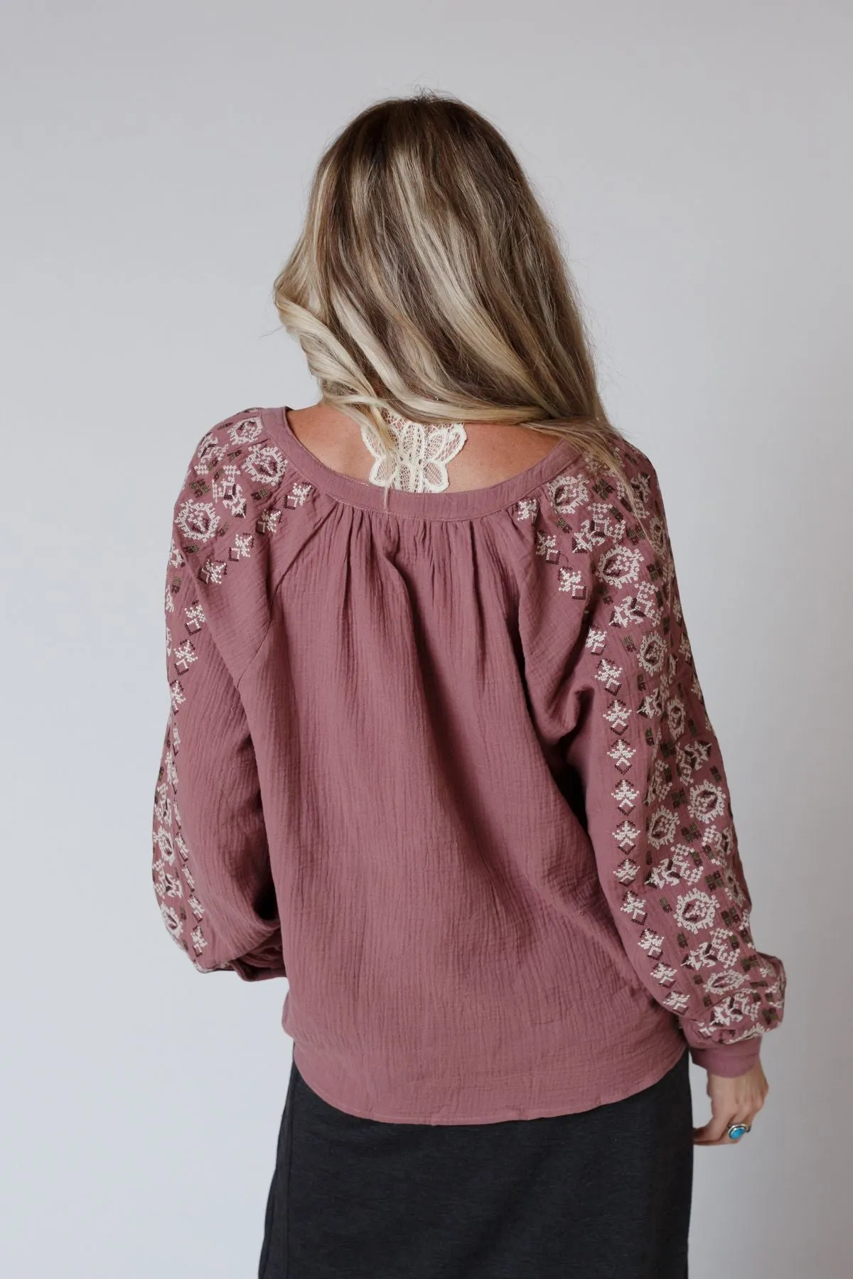 In The Valley Embroidered Blouse - Dark Mauve