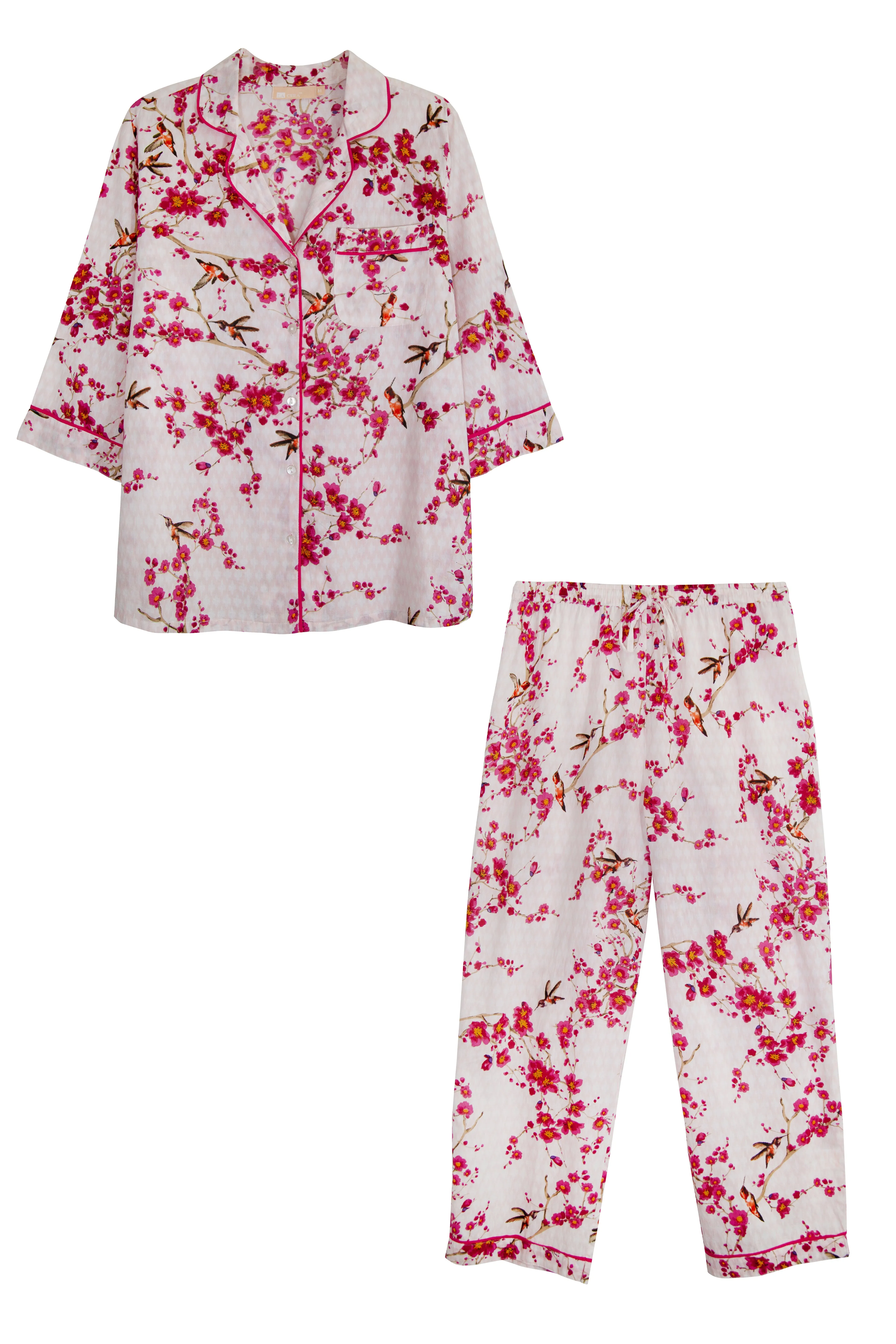 La Cera Cherry Blossom 3/4 Sleeve Cotton Pajama Set  - Plus Size