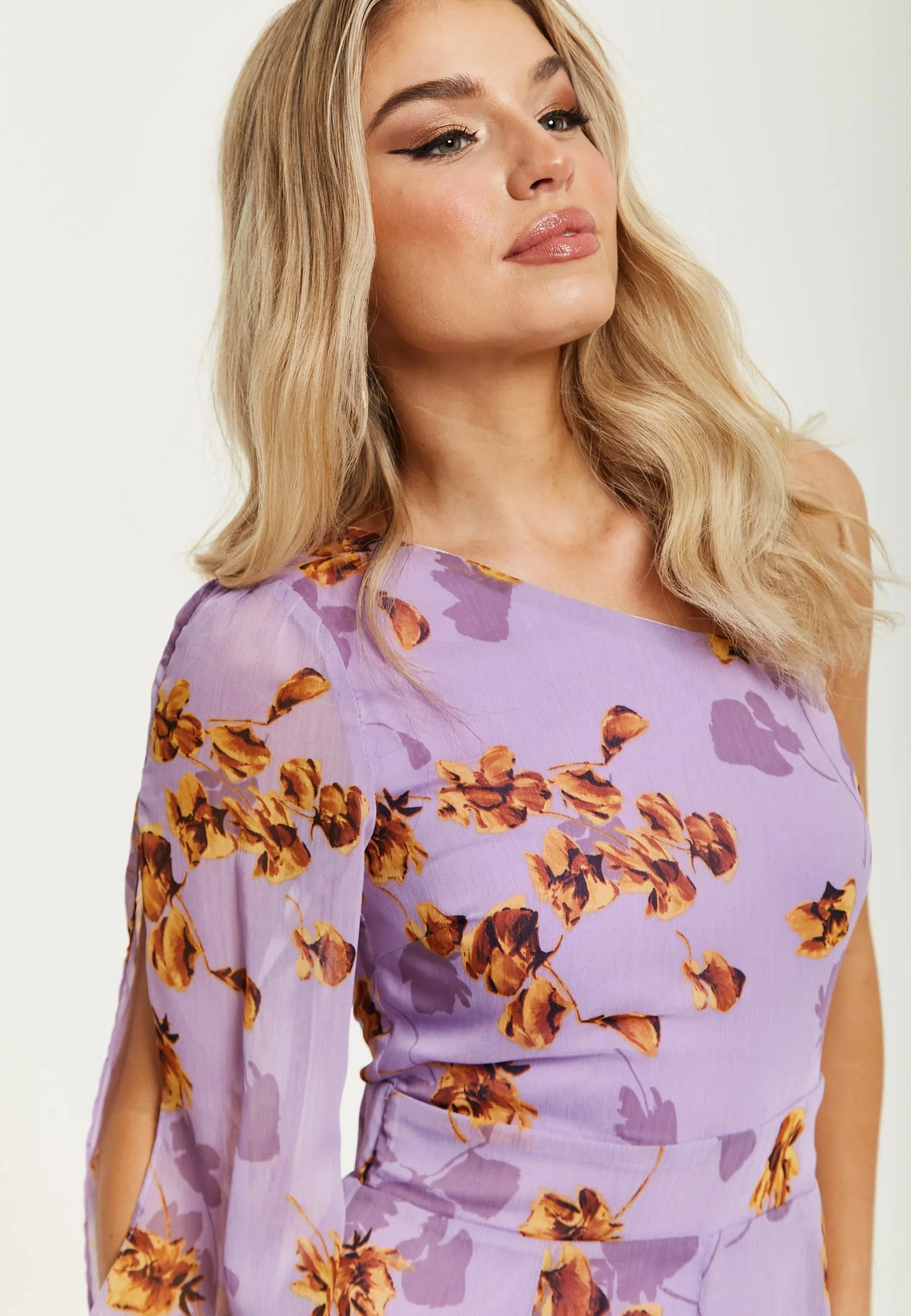 Liquorish Purple Floral Asymmetrical Jumpsuit