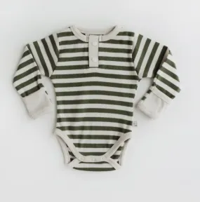 Long Sleeve Bodysuit (Olive Stripe)