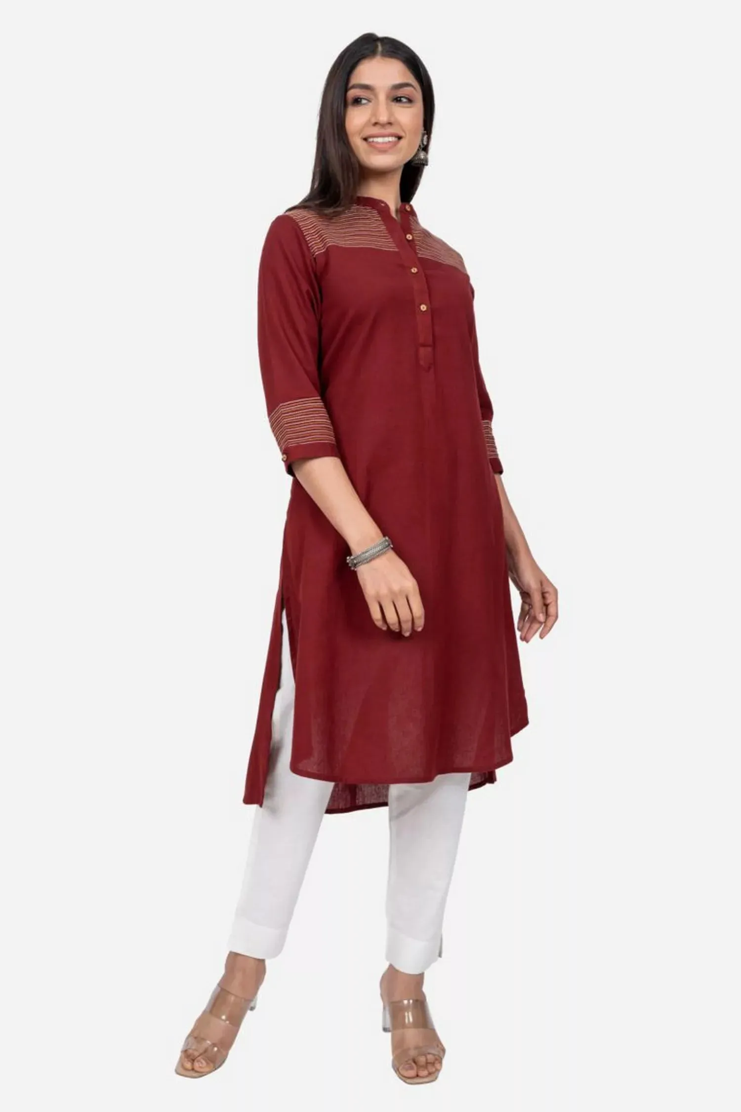 Maroon High Low Straight Fit Cotton Kurta