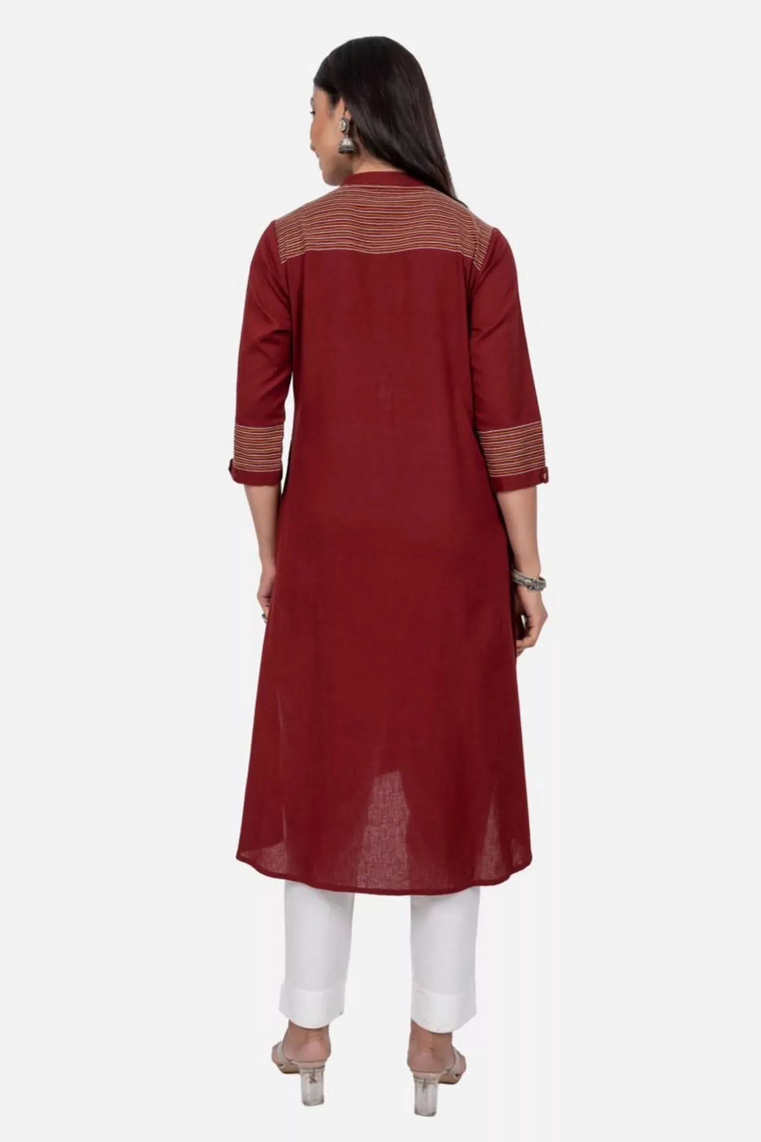 Maroon High Low Straight Fit Cotton Kurta