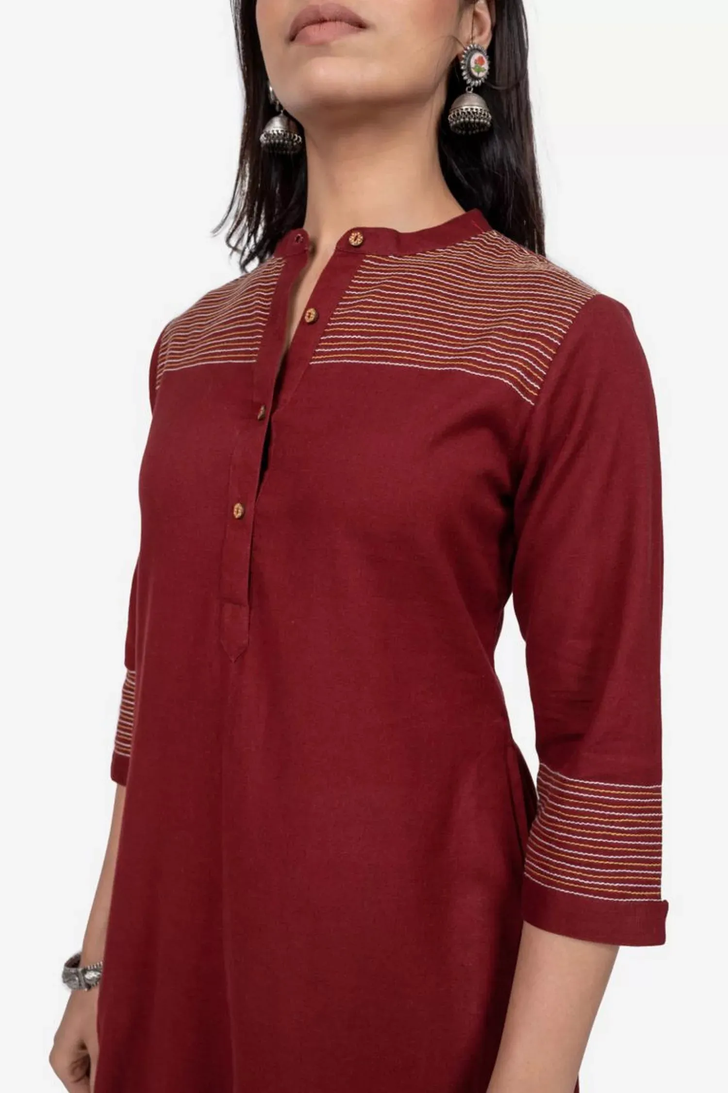 Maroon High Low Straight Fit Cotton Kurta