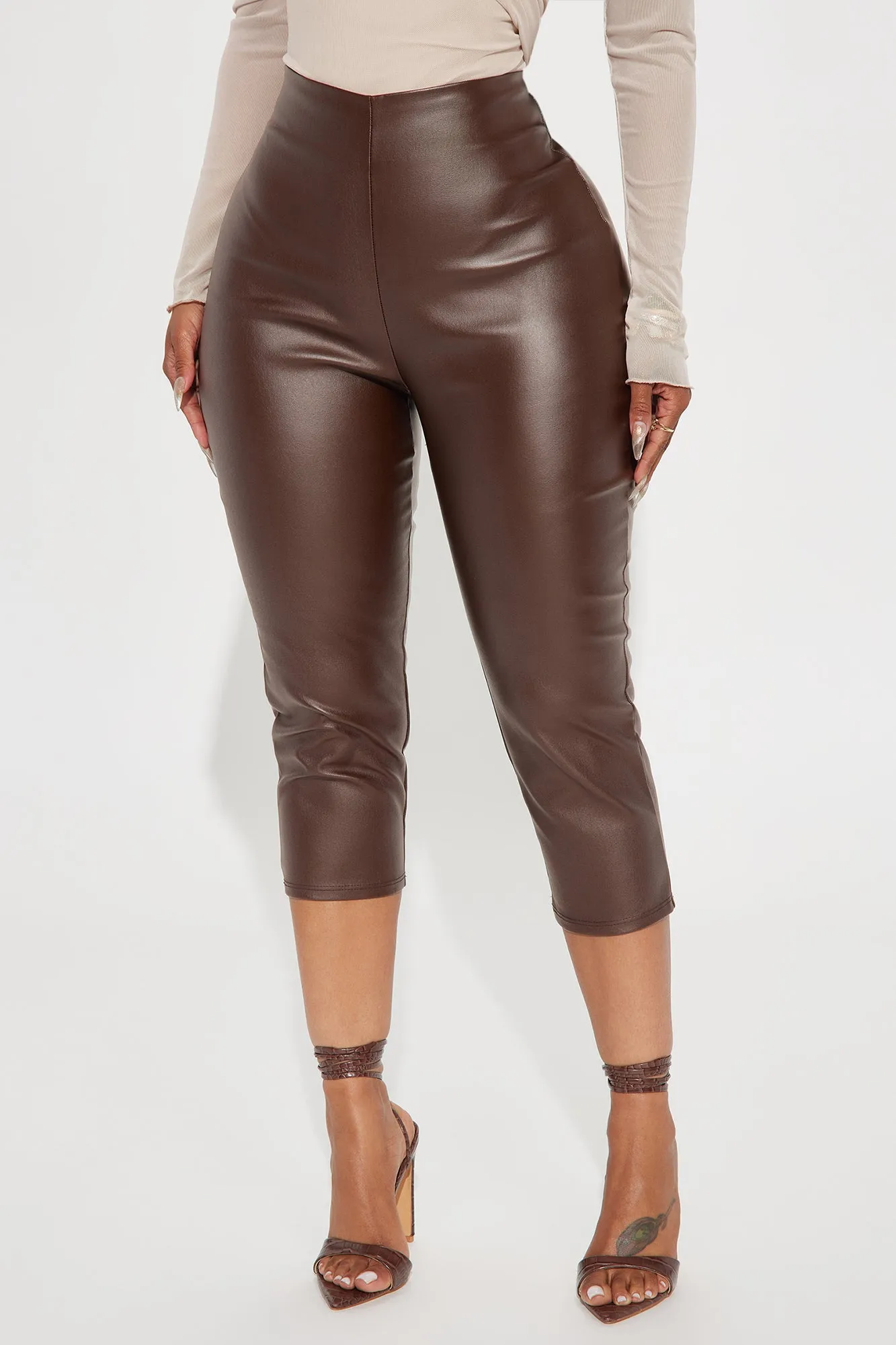 Martini Nights Faux Leather Capri Pant - Brown