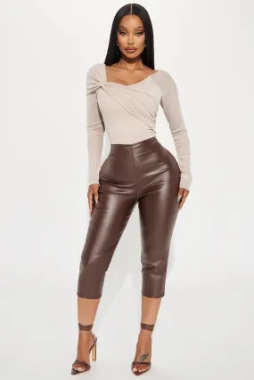 Martini Nights Faux Leather Capri Pant - Brown