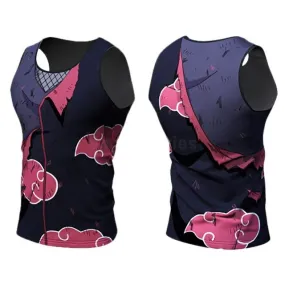 Men's Naruto Compression 'Akatsuki Battle Damaged' Tank Top