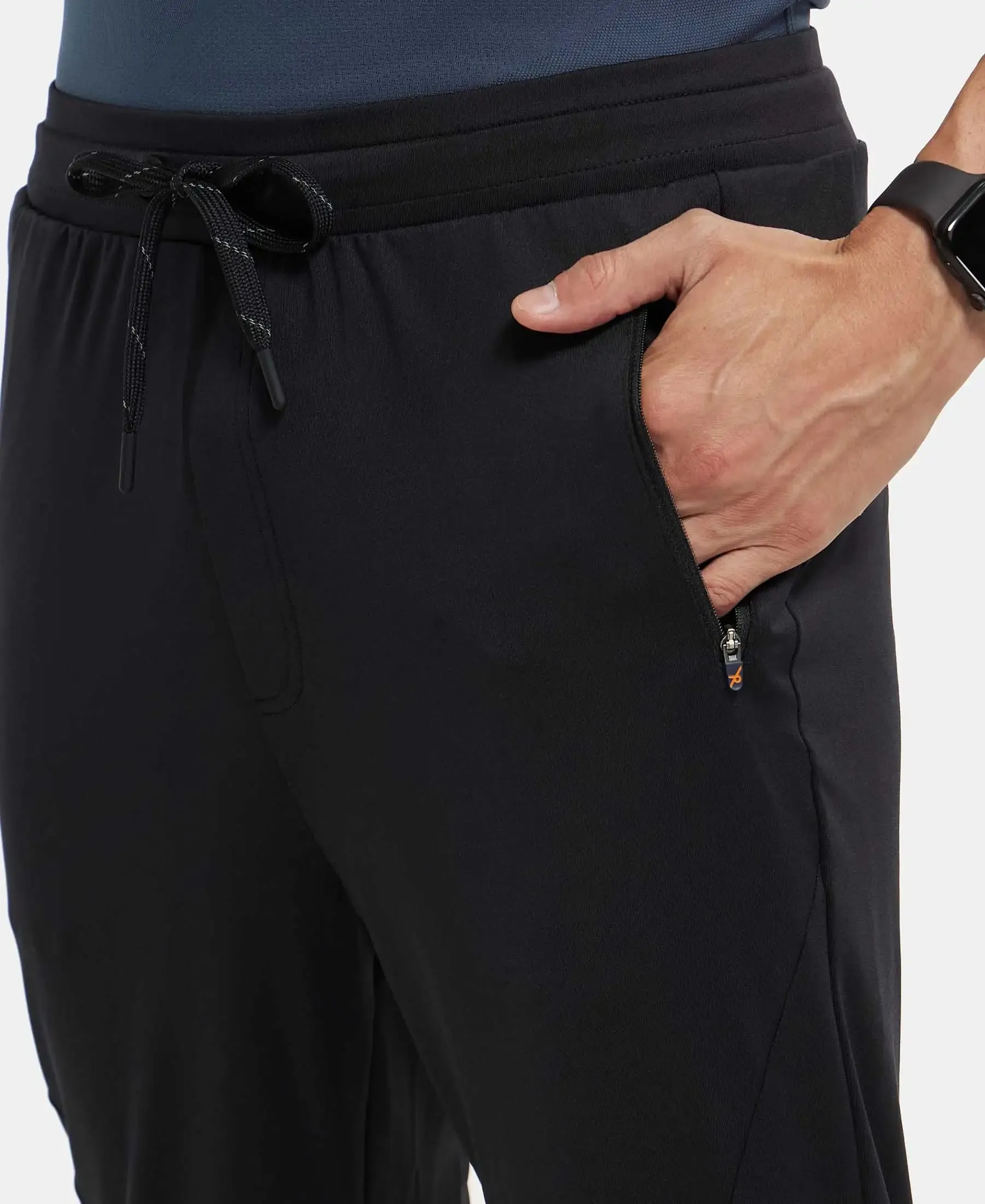 Microfiber Elastane Stretch Trackpant with Zipper Pockets and StayFresh Treatment - Black